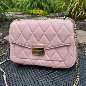 Kate Spade Carey Medium Flap Shoulder Bag Purse Quilted Leather In Conch Pink
